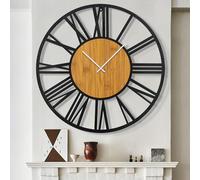 HAITANG - Reloj de Pared Redondo de Madera Negro de 80 cm para decoración de salón, números Romanos Vintage, Relojes Colgantes silenciosos sin Tic-TAC para el hogar, el jardín, la Oficina, decoración