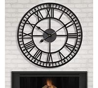 HAITANG Reloj de Pared Retro de Hierro de Metal Grande, silencioso, no Funciona con Pilas, con números Romanos de Metal, Redondos, Modernos, para decoración de Sala de Estar, Color Negro, 40 cm