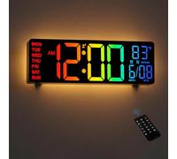 HAITANG Reloj Digital Pared - Reloj Digital Sobremesa de 10,5" con Indicador de Temperatura, Fecha y Día, Regulador Automático de Brillo RGB, Luces Nocturnas, LED 24/12H para Escritorio, Dormitorio