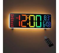HAITANG Reloj Digital Pared - Reloj Digital Sobremesa de 10,5" con Indicador de Temperatura, Fecha y Día, Regulador Automático de Brillo RGB, Luces Nocturnas, LED 24/12H para Escritorio, Dormitorio