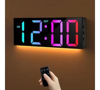 HAITANG Reloj Digital Pared - Reloj Digital Sobremesa de 12" con Regulador Automático de Brillo RGB, Luces Nocturnas, LED 24/12 Horas para Escritorio, Dormitorio, Oficina y Sala de Estar