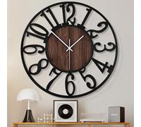 HAITANG Relojes de Pared Extra Grandes para decoración de salón - 80 cm silenciosos sin Tic-TAC Números árabes Negros Relojes de Metal para Granja, Comedor, Dormitorio, Reloj de Madera con Pilas
