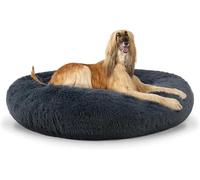 HaiTaoSy Camas para Perros Cama Gato, Camas Perros Grandes, Cómodo y Suave de Felpa Redondo Mascotas Cojín, Antiestres y Lavable Cama Redonda para Mascotas, 110cm de Diámetro, Gris Oscuro