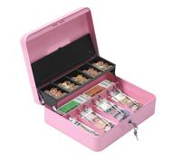 HAITRAL Caja Dinero con Llave, Caja de Seguridad de Metal, Caja de efectivo bloqueable, con 5 Compartimentos Monedas y 4 Compartimentos Billetes, Caja fuerte portatil, 30 x 24 x 9 cm, Rosa