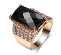 HAIXIAN Anillo de oro cuadrado con piedra de obsidiana negra para mujer, chapado en oro amarillo de 14 quilates, anillo de cóctel turco con cristal, anillo turco para ella, Oro, Zirconia cúbica