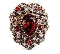HAIXIAN Anillo de oro rojo rubí para mujer, anillo retro chapado en oro amarillo de 14 quilates con forma de gota de agua de cristal, gran anillo de cúpula de corazón para mujer, Oro, Zirconia cúbica