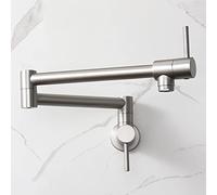 HAIYUNDA Grifos de llenado de olla de cocina para montaje en pared, doble articulación comercial, grifo de fregadero de cocina, plegable, extensible con un solo agujero, dos asas (níquel cepillado)
