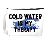 Haizct Cold Water Is My Therapy - Bolsa de maquillaje con cremallera, divertida bolsa de aseo de viaje, regalos para nadadores salvajes, amantes de la natación, nadador, bolsa de maquillaje pequeña,