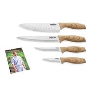 HAIZEA BY Martin Berasategui - Cuchillos acero/wood color Set 4 unidades Cuchillos Cocina profesional chef con libro de recetas, Recetario profesional, Mango de color madera