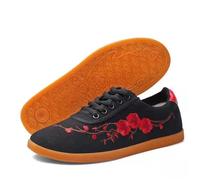 HAJHI Bordadas Zapatillas De Gimnasia Suela Oxford Zapatos De Taekwondo Unisex Antideslizantes Resistentes Tai Chi Zapatos con Cordones Transpirables para Deportes Fitness(Negro,36 EU)