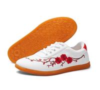 HAJHI Bordadas Zapatillas De Gimnasia Suela Oxford Zapatos De Taekwondo Unisex Antideslizantes Resistentes Tai Chi Zapatos con Cordones Transpirables para Deportes Fitness(Blanco,39 EU)