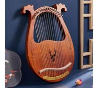 HAJHI Chapa Caoba Lyre Harp Talla Escalas Arpa de Lira Llave de Afinar Cuerdas de Repuesto Plectro Fácil de Aprender Instrumento Lira Estable Tono Nivel de Entrada Café(16-Stringed - Deer Boxed - Coff