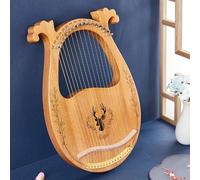 HAJHI Chapa Caoba Lyre Harp Talla Escalas Arpa de Lira Llave de Afinar Cuerdas de Repuesto Plectro Fácil de Aprender Instrumento Lira Estable Tono Nivel de Entrada Café(16-Stringed - Deer Boxed - Log