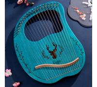 HAJHI Chapas Caoba Instrumento Lira Tipo de Caja Estable Tono 16/19/32 Cuerdas Lyre Harp Llave de Afinación Cuerdas de Repuesto Arpa de Lira Café Conciertos Fiesta Gigging(19-String Boxed - Blue)