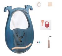 HAJHI Clásica Grecia Arpa de Lira 16 Cuerdas Portátil Instrumento Lira Madera Maciza Cornamenta Tipo Caja Cámara de Resonancia Lyre Harp Fiesta Conciertos Afinación Llave(Blue-deer)