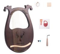HAJHI Clásica Grecia Arpa de Lira 16 Cuerdas Portátil Instrumento Lira Madera Maciza Cornamenta Tipo Caja Cámara de Resonancia Lyre Harp Fiesta Conciertos Afinación Llave(Dark brown-deer)