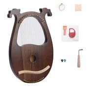 HAJHI Clásica Grecia Arpa de Lira 16 Cuerdas Portátil Instrumento Lira Madera Maciza Cornamenta Tipo Caja Cámara de Resonancia Lyre Harp Fiesta Conciertos Afinación Llave(Dark brown-round)