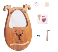 HAJHI Clásica Grecia Arpa de Lira 16 Cuerdas Portátil Instrumento Lira Madera Maciza Cornamenta Tipo Caja Cámara de Resonancia Lyre Harp Fiesta Conciertos Afinación Llave(Light brown-deer)