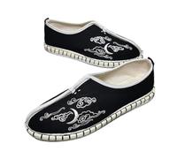 HAJHI Estilo étnico Zapatos De Taekwondo Para Hombre Suela En Capas Tai Chi Zapatos Transpirables Sin Cordones Zapatillas De Gimnasia Bordados Para Taoístas Antideslizantes