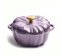 HAJHI Fiesta Comida Olla Hierro Fundido con Tapa Calabaza Esmaltada Dutch Oven Antiadherente Inducción Gas Cazuela Hierro Fundido para Arroz Sopa Pavo(Purple)