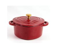 HAJHI Olla Hierro Fundido con Forma de Corazón para Hacer Sopa Dutch Oven con Tapa Asas Dobles Antiadherente Cocotte para Cocinas de Gas(Red 350ml)