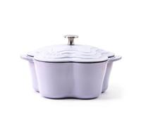HAJHI Olla Hierro Fundido con Forma de Corazón para Hacer Sopa Dutch Oven con Tapa Asas Dobles Antiadherente Cocotte para Cocinas de Gas(Flower Purple 22CM)