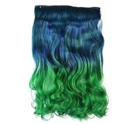 HAJHI Rizado Pelo De Oropel Colores Degradados 45cm Extensiones De Cabello Sin Costuras Mechones De Pelo Con Purpurina Para Cosplay Festivo Decoraciones(Dark Blue-Green)