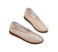 HAJHI Templo Zapatillas De Gimnasia Para Mujer Zapatos De Taekwondo Algodón-Lino Meditación Ceremonia Del Té Tai Chi Zapatos Suela Antideslizante Oxford Bordadas(40 EU,Beige)