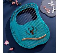 HAJHI Tipo Caja Lyre Harp Conjuntos Nivel de Entrada Portátil Caoba Arpa de Lira Cuerdas de Repuesto Llave de Afinar Plectro Instrumento Lira Aficionados Bodas Gigging(19-String Boxed - Blue)