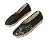 HAJHI Wing Chun Tai Chi Zapatos Práctica Zapatos De Taekwondo Algodón Y Lino Transpirables Zapatillas De Gimnasia Antideslizantes Oxford Bordadas para El Día A Día(39 EU,Light Black)