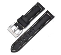 HAJMGUMC Ajuste for correa de reloj Fit For Panerai correa de cuero genuino for hombres y mujeres PAM111/441/312 cinturón de fábrica 20mm 22mm 24mm 26mm(Black Silver,24mm)