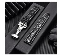 HAJMGUMC Correa de reloj de cuero for hombre con diseño de patrón con hebilla dorada automática de acero inoxidable, correas de reloj de 18mm, 20mm, 22mm y 24mm(Silver black W,24mm)