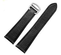 HAJMGUMC Correa de reloj de cuero genuino apta Fit For Cartier Lychee correa de reloj de piel de vaca texturizada for hombres y mujeres 17 20 22 23 24 25mm(Black-steel,20mm)