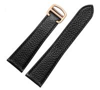 HAJMGUMC Correa de reloj de cuero genuino apta Fit For Cartier Lychee correa de reloj de piel de vaca texturizada for hombres y mujeres 17 20 22 23 24 25mm(Black-rose gold,22mm)