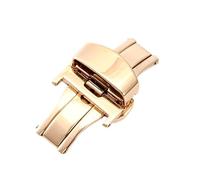 HAJMGUMC Correa de reloj Universal de acero inoxidable sólido, hebilla de doble presión, hebilla de mariposa, accesorios gruesos automáticos de piel de cocodrilo(Rose,22mm)