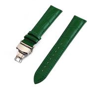 HAJMGUMC Correas de reloj de cuero genuino 12 13 14 15 16 17 18 19 20 21 22 24mm correa de reloj de grano de Fit For cocodrilo correa de pulsera con hebilla de mariposa(Green,15mm)