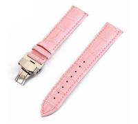HAJMGUMC Correas de reloj de cuero genuino 12 13 14 15 16 17 18 19 20 21 22 24mm correa de reloj de grano de Fit For cocodrilo correa de pulsera con hebilla de mariposa(Pink,12mm)