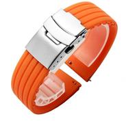 HAJMGUMC Correas de reloj de silicona con patrón de neumático de 18/20/22/24mm, banda de liberación rápida de goma for reloj inteligente, pulsera Universal for hombres y mujeres(Orange-Silver,20mm)
