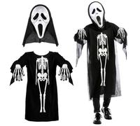 HAJXXMM Disfraz de Terror para Niños para Halloween, Disfraz de Calavera, que Incluye un Mono, una Máscara deGritos y Guantes deCalavera,Ideal para llevar en Fiestas de Halloween o Carnaval-E