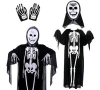 HAJXXMM Disfraz de Terror para Niños para Halloween, Disfraz de Calavera, que Incluye un Mono, una Máscara deGritos y Guantes deCalavera,Ideal para llevar en Fiestas de Halloween o Carnaval-A