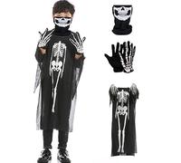 HAJXXMM Disfraz de Terror para Niños para Halloween, Disfraz de Calavera, que Incluye un Mono, una Máscara deGritos y Guantes deCalavera,Ideal para llevar en Fiestas de Halloween o Carnaval-D