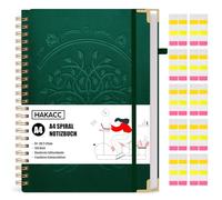 HAKACC Cuaderno A4 rayado, 150 hojas/300 páginas, espiral en noble piel sintética, tapa dura con 80 g/m², papel sostenible para mujeres, hombres, trabajo, oficina, escuela, 21 x 29,7 cm, verde oscuro