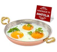 Hakan Sartén para huevos de cobre para cocinar, sartén hecha a mano, sartén martillada con asas dobles para tortilla, auténticos utensilios de cocina e idea de regalo de cobre, 18 cm