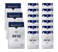 Hakefyna 15 fundas de bloqueo RFID para tarjetas de crédito y funda para pasaporte RFID, cartera de viaje segura, para proteger tu valiosa información del robo, RFID plateado, 5.3 x 4.17 inch,