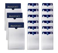 Hakefyna 15 fundas de bloqueo RFID para tarjetas de crédito y funda para pasaporte RFID, cartera de viaje segura, para proteger tu valiosa información del robo, plateado, 5.3 x 4.17 inch, Minimalista