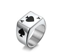 Hakfeeo Anillo de acero inoxidable con símbolo de tarjeta de póquer para hombre y mujer, plata y negro, joyería gótica con temática de juego, anillo llamativo, 9, Metal, Metal.