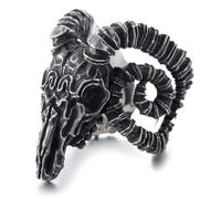Hakfeeo Baphomet Goat Head Ring for Men - Stainless Steel Occult Gothic Jewelry, Mythological Demon Horned Satanic Statement Ring