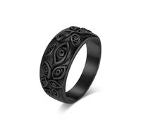Hakfeeo Men's Eye of God Ring - Stainless Steel Vintage Band with Engraved Design, Black Gold Silver Tone Punk Rock Gothic Jewelry