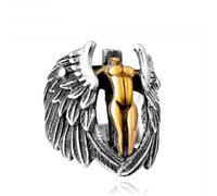 Hakfeeo Men's Stainless Steel Ring, Vintage Punk Rock Angel Wing Cross Archangel Biker Ring, Gothic Statement Jewelry for Party & Daily Wear