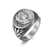 Hakfeeo Men's Vintage Roman Caesar Ring, Stainless Steel Biker Statement Ring, Comfort Fit Jewelry Gifts for Men Women